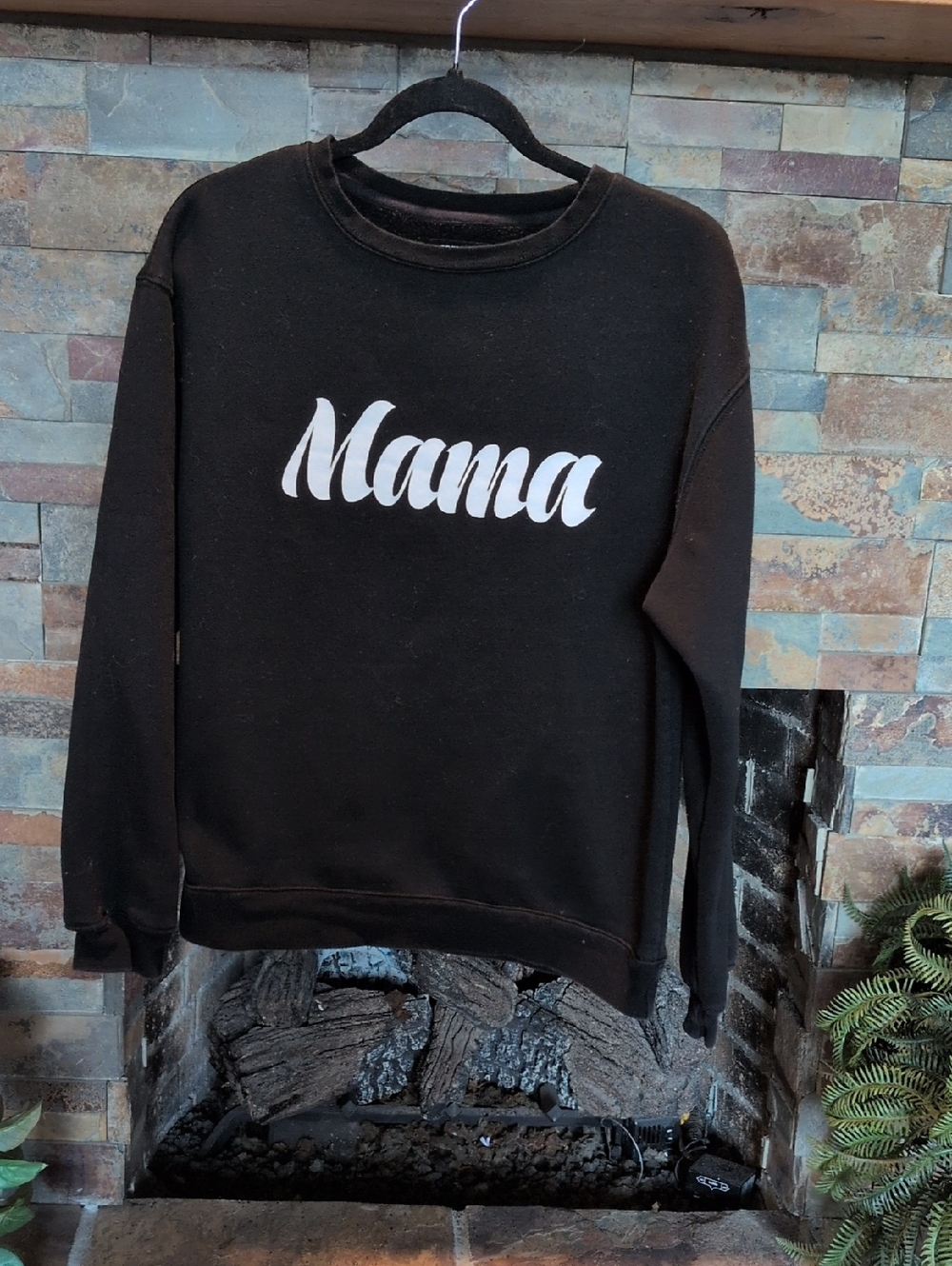 Brunette The Label Black 'Mama' Crewneck Sweatshirt with White Script